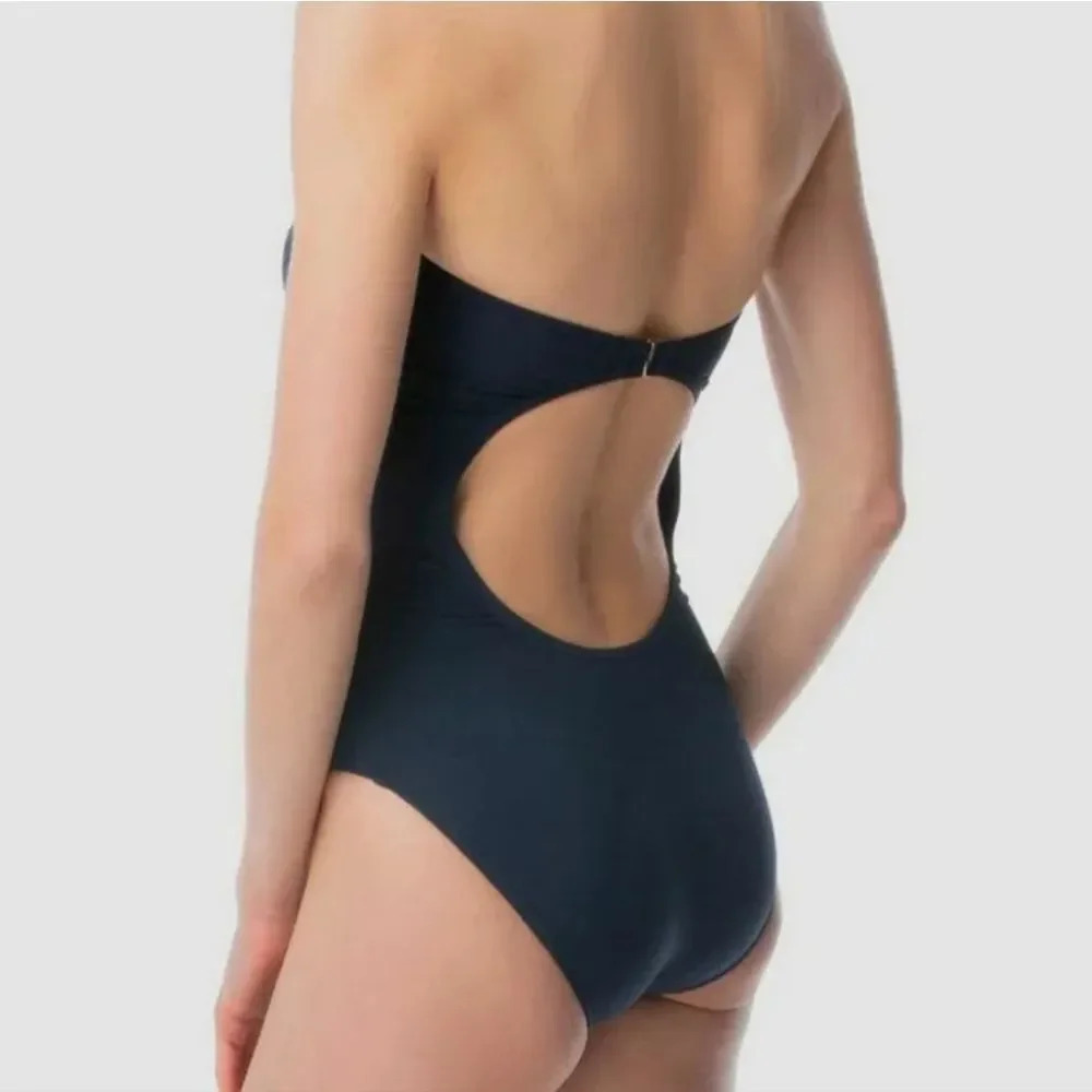 Michael Kors Navy Blue Tie Front Bandeau One-Piece swimsuit size 10 - Picture 2 of 10
